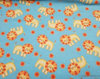 Flannel Fabric - Lions and Dots on Blue - By the yard - 100% Cotton Flannel