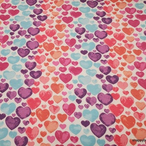 Flannel Fabric Watercolor Hearts Pink Purple By the yard 100% Cotton Flannel image 1