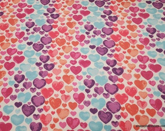 Flannel Fabric - Watercolor Hearts Pink Purple - By the yard - 100% Cotton Flannel