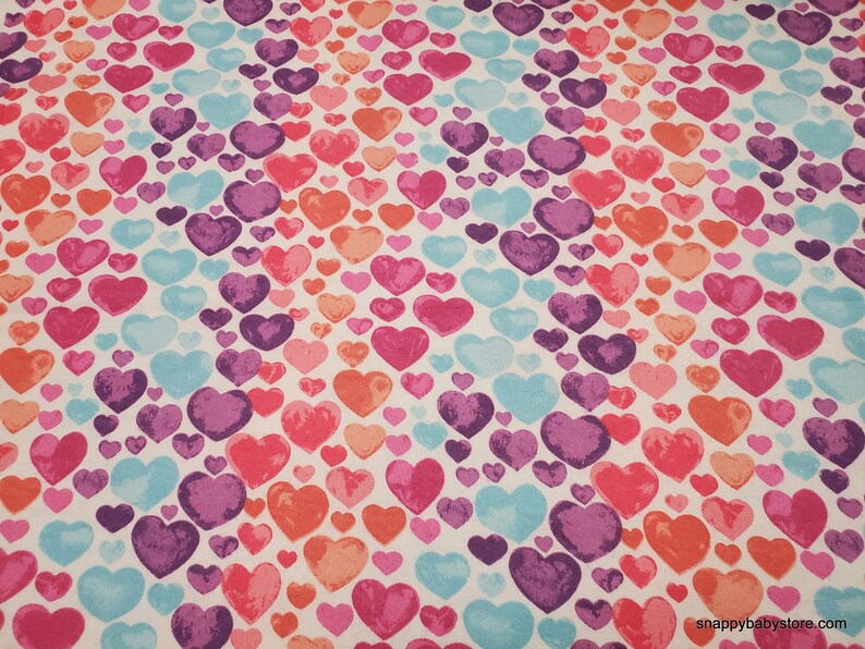 Flannel Fabric Watercolor Hearts Pink Purple By the yard 100% Cotton Flannel image 1