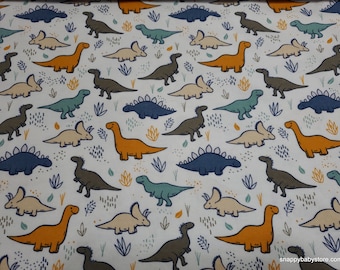 Flannel Fabric - Sweet Dinos on White - By the yard - 100% Cotton Flannel