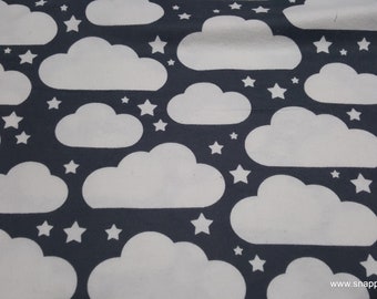 Flannel Fabric - Clouds on Gray - By the yard - 100% Cotton Flannel
