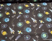 Flannel Fabric - Space on Black - By the yard - 100% Cotton Flannel