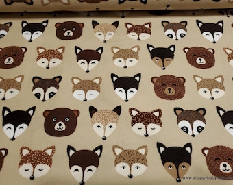 Remnant Flannel Fabric - Woodland Animal Faces in Line - Choose your Size - 100% Cotton Flannel