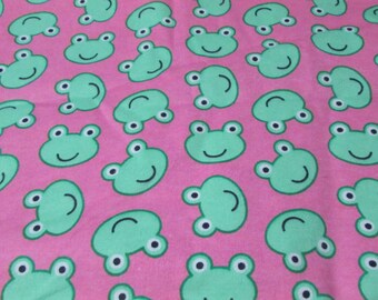 Flannel Fabric - Frog Heads on Pink - By the yard - 100% Cotton Flannel