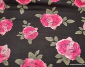 Flannel Fabric - Roses on Black - By the yard - 100% Cotton Flannel