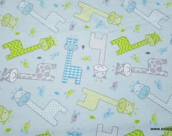 Flannel Fabric - Baby Giraffe Blue - By the yard - 100% Cotton Flannel