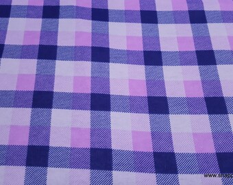 Flannel Fabric - Purple Navy Tri Buff Check - By the yard - 100% Cotton Flannel