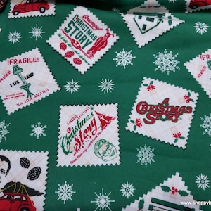 Christmas Character Flannel Fabric - A Christmas Story Stamp - By the yard - 100% Cotton Flannel