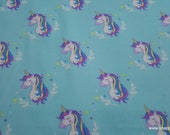 Flannel Fabric - Unicorns Aqua - By the yard - 100% Cotton Flannel