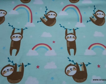 Flannel Fabric - Rainbow Sloth - By the Yard - 100% Cotton Flannel