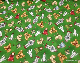 Christmas Premium Flannel Fabric - Christmas Joys Toys on Green Premium  - By the yard - 100% Cotton Flannel