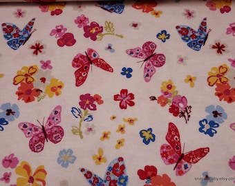 Luxe Flannel Fabric - Bold Butterfly on Off White Luxe - By the yard - 70% Rayon, 30 Cotton Luxe Flannel Fabric
