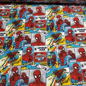 Character Flannel Fabric - Spiderman Comic Strip - By the yard - 100% Cotton Flannel