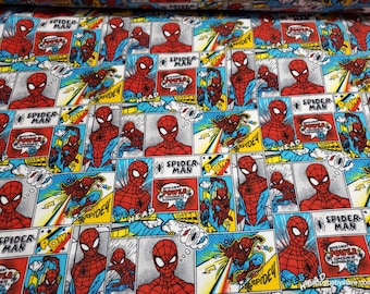 Character Flannel Fabric - Spiderman Comic Strip - By the yard - 100% Cotton Flannel