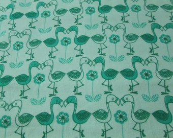 Flannel Fabric - Flamingo Kisses Aqua - By the yard - 100% Cotton Flannel