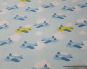 Flannel Fabric - Airplane Fun Blue Sky - By the yard - 100% Cotton Flannel