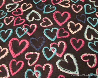Flannel Fabric - Brushed Hearts on Black - By the yard - 100% Cotton Flannel