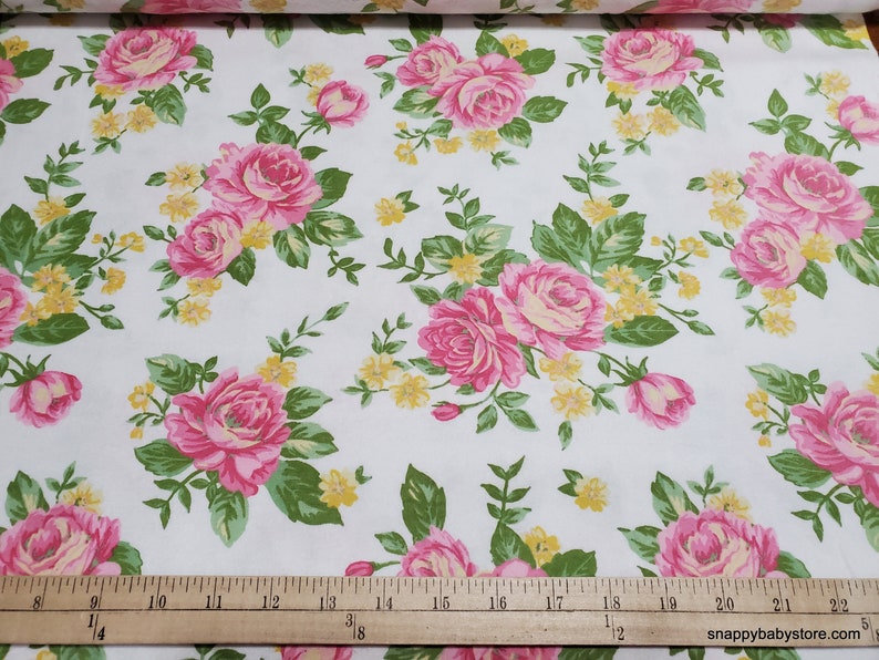 Flannel Fabric Large Pink Floral By the yard 100% Cotton Flannel image 2