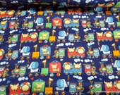 Flannel Fabric - Jungle Choo Choo Blue - By the yard - 100% Cotton Flannel