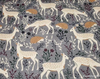 Flannel Fabric - Woodland Floral on Gray - By the yard - 100% Cotton Flannel
