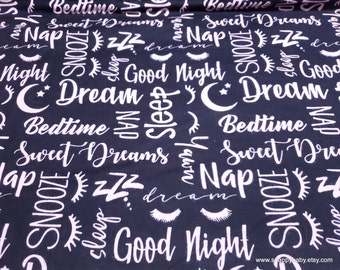 Flannel Fabric - Sleeping Pink Words on Black - By the Yard - 100% Cotton Flannel