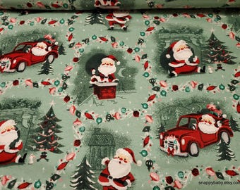 Christmas Flannel Fabric - Holly Jolly Santa Clauses - By the yard - 100% Cotton Flannel
