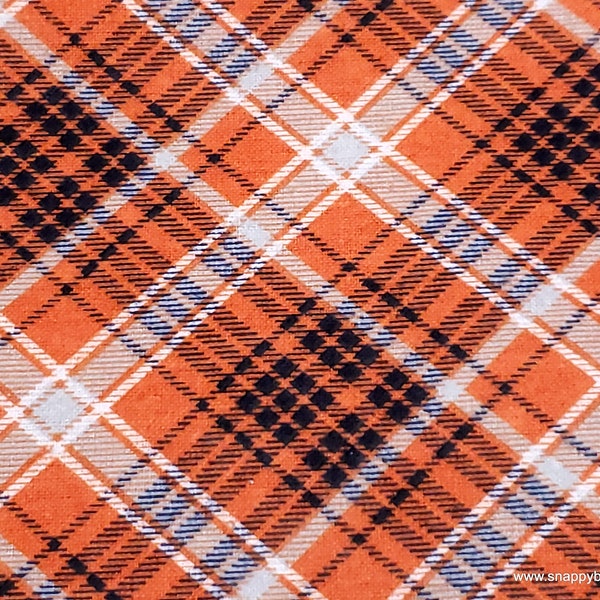 Flannel Fabric - Kate Orange Navy Plaid - By the Yard - 100% Cotton Flannel