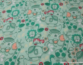 Flannel Fabric - Jungle Line Art Aqua - By the yard - 100% Cotton Flannel