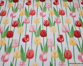 Flannel Fabric - Picnic Season Patterned Tulips - By the yard - 100% Cotton Flannel Fabric