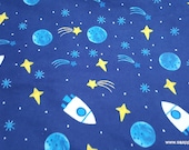 Flannel Fabric - Stars Rockets in Space on Blue - By the yard - 100% Cotton Flannel