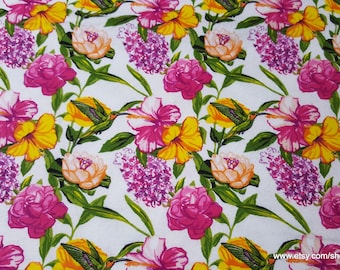 Flannel Fabric - Hummingbird Floral - By the yard - 100% Cotton Flannel