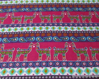 Flannel Fabric - Aztec Llamas Stripe - By the yard - 100% Cotton Flannel