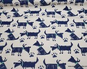 Flannel Fabric - Sketch Dog Navy - By the yard - 100% Cotton Flannel