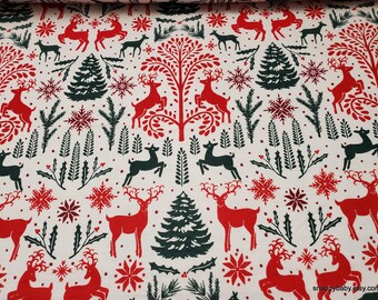 Christmas Flannel Fabric - Yuletide Animal Forest - By the yard - 100% Cotton Flannel