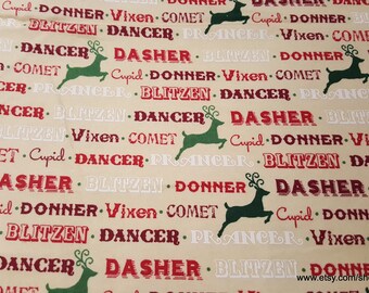 Christmas Flannel Fabric - Reindeer Names - By the yard - 100% Cotton Flannel