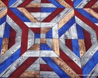 Flannel Fabric - Patriotic Wood Geo - By the yard - 100% Cotton Flannel
