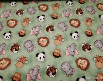 Flannel Fabric - Jungle Babies Green - By the yard - 100% Cotton Flannel