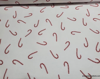 Christmas Flannel Fabric - Candy Canes White - By the yard - 100% Cotton Flannel