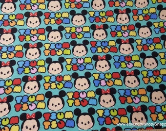 Character Flannel Fabric - Tsum Tsum Mickey Minnie Stripe - By the yard - 100% Cotton Flannel