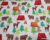 Flannel Fabric - Sketched Animal Camping - By the yard - 100% Cotton Flannel