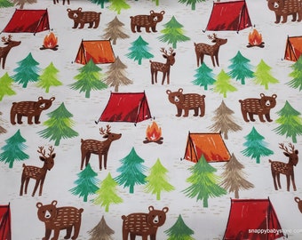 Flannel Fabric - Sketched Animal Camping - By the yard - 100% Cotton Flannel
