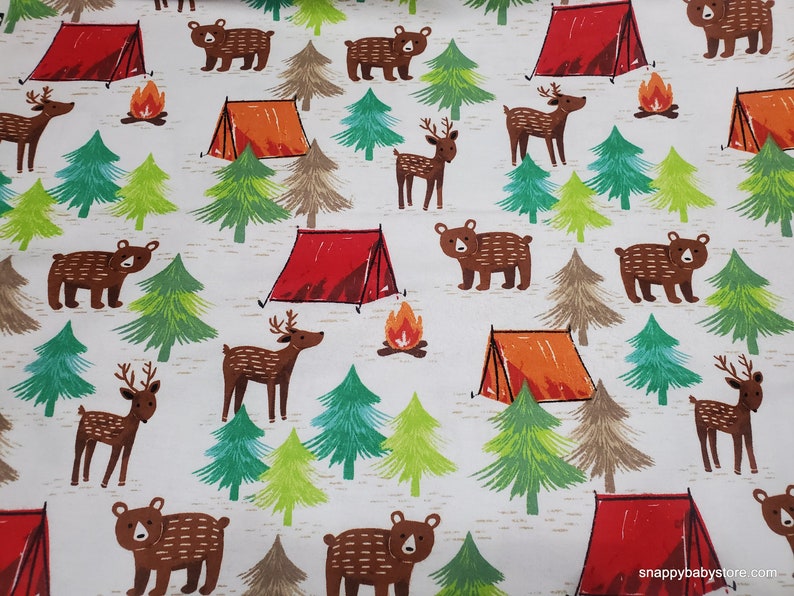 By the yard Flannel Fabric 100/% Cotton Flannel Sketched Animal Camping