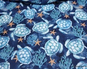 Flannel Fabric - Watercolor Sea Turtle - By the Yard - 100% Cotton Flannel