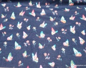 Flannel Fabric - Butterflies and Flowers on Navy - By the yard - 100% Cotton Flannel
