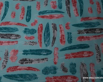 Flannel Fabric - Watercolor Feathers - By the yard - 100% Cotton Flannel