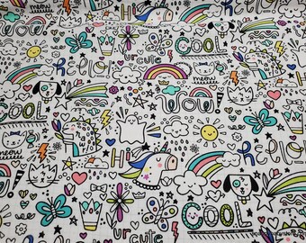 Flannel Fabric - Notebook Cartoons - By the yard - 100% Cotton Flannel