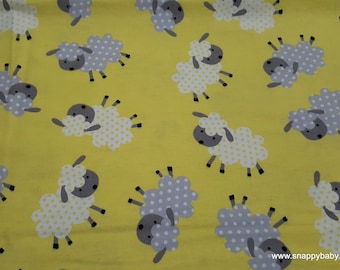 Flannel Fabric - Sheepies on Yellow - By the yard - 100% Cotton Flannel