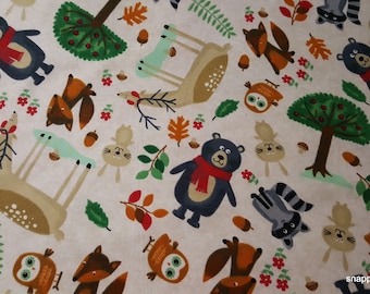Flannel Fabric - Forest Friends - By the yard - 100% Cotton Flannel