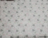 Flannel Fabric - Sketched Elephants Pink on White - By the yard - 100% Cotton Flannel